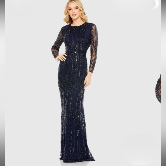 NWT Mac Duggal Embellished Long Sleeve Column Gown 4
